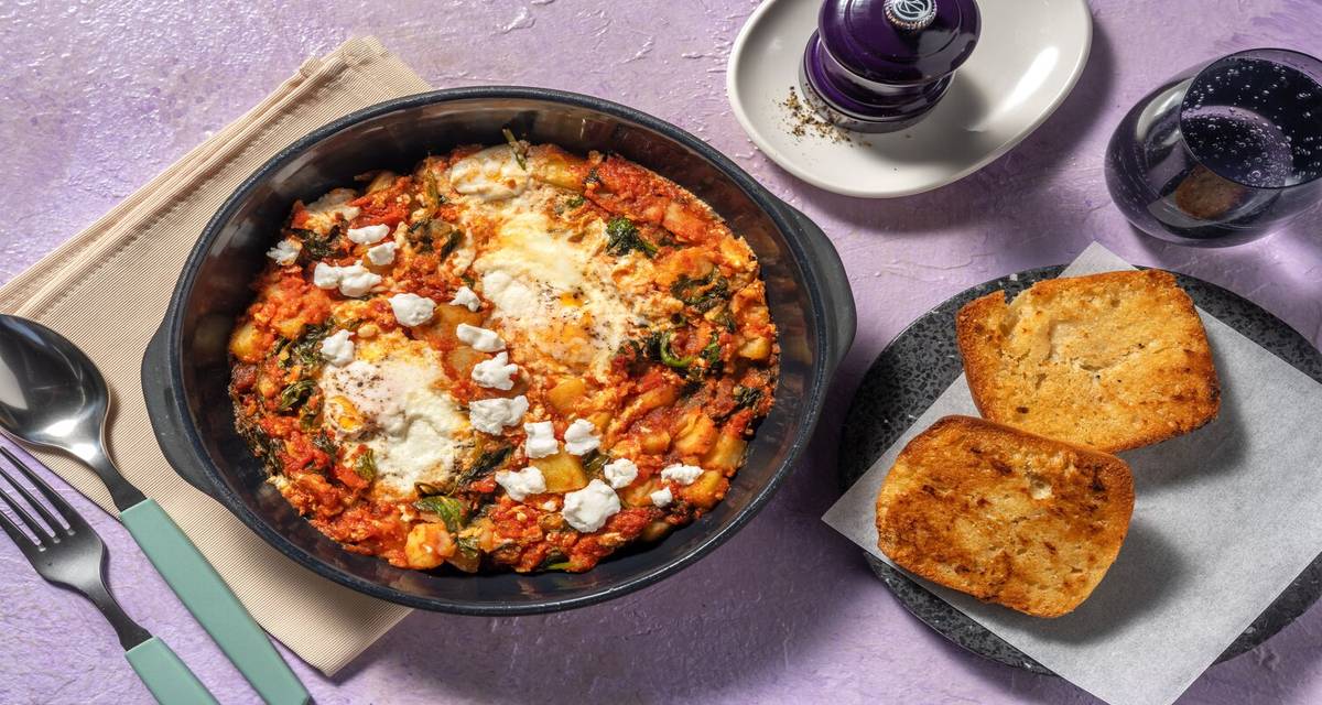 Chakchouka aux pommes de terre & chèvre ciabatta complète et assaisonnement à l'italienne