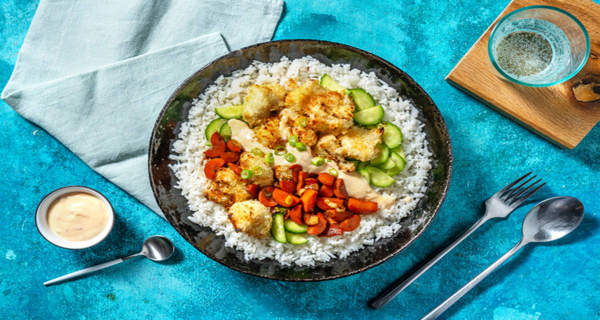 Bang Bang Cauliflower with fragrant rice and sweet chilli sauce