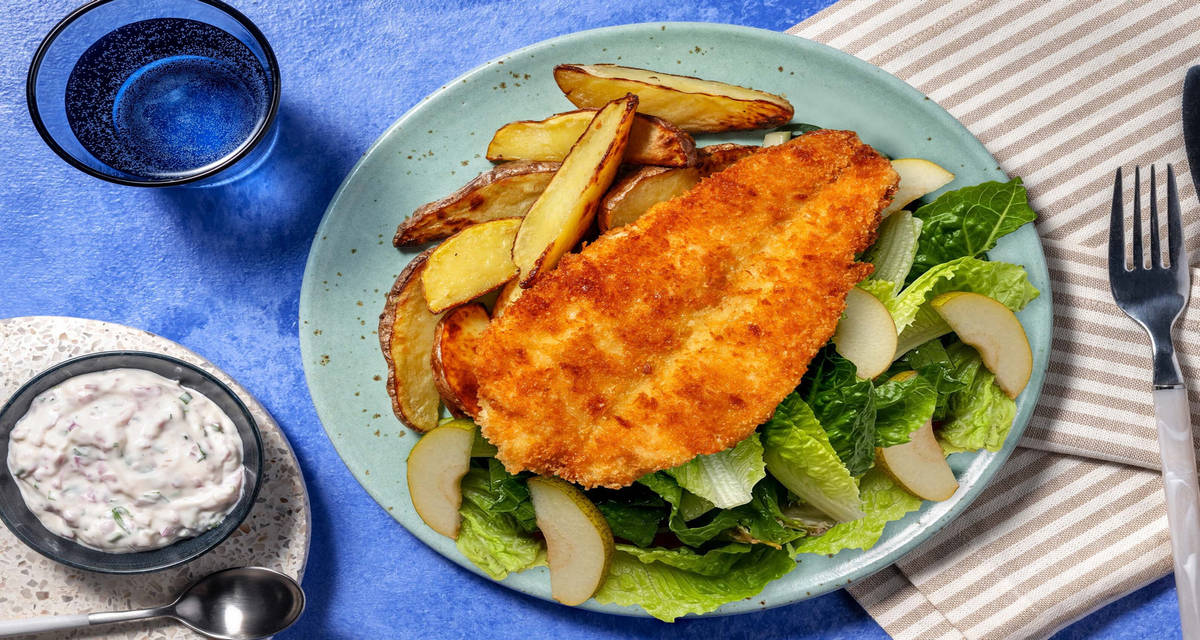 Pankopanerad kolja med tartarsås och kålrabbisallad