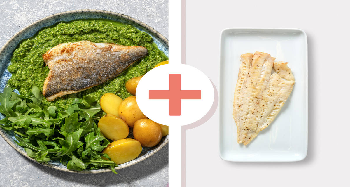 Filetti di orata al pesto di rucola e noci con basilico e patate novelle