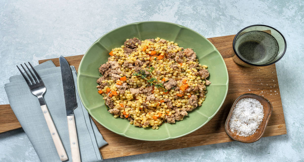 Couscous perlato ai gamberi mazzancolle con scorza di limone e timo fresco