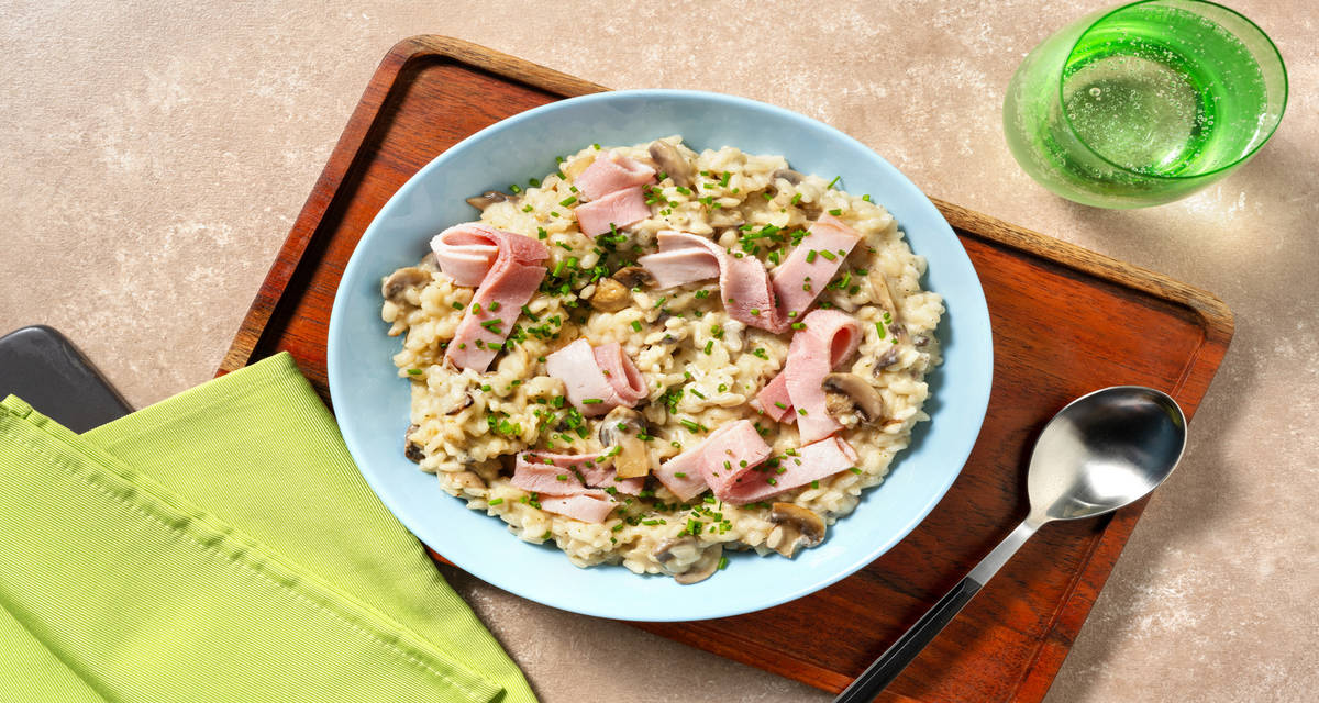 Risotto jambon-fromage à la forestière Recette pour robot de cuisine | 4 personnes max