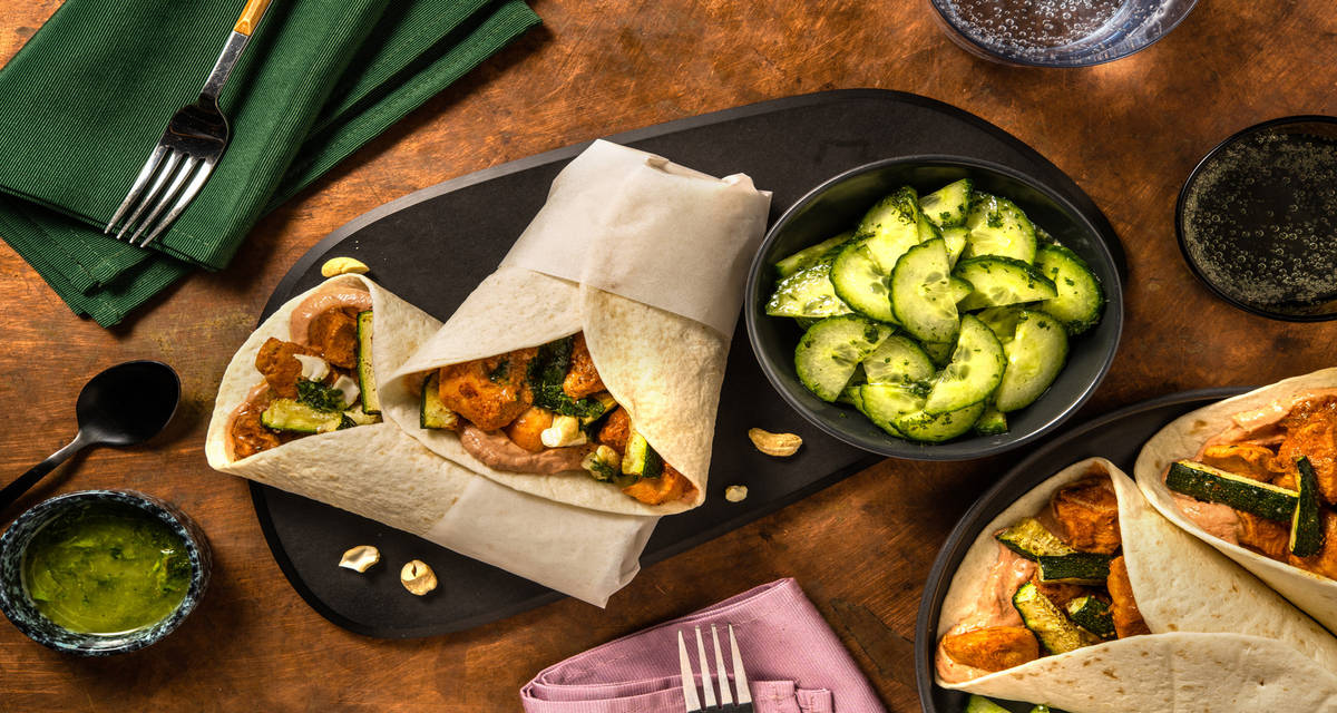 Roulés Kathi au poulet : wraps à l’indienne avec une sauce menthe-coriandre