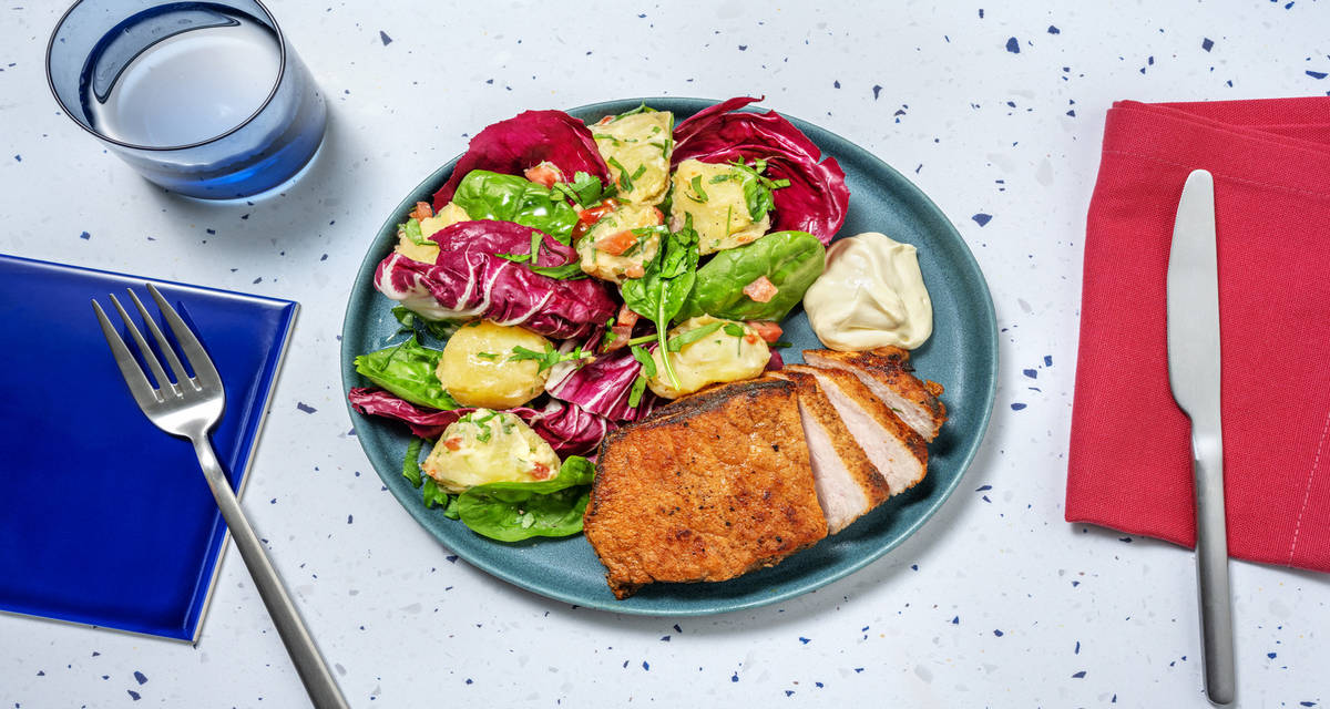 Carré de porc saveur BBQ & mayo avec une salade de pommes de terre