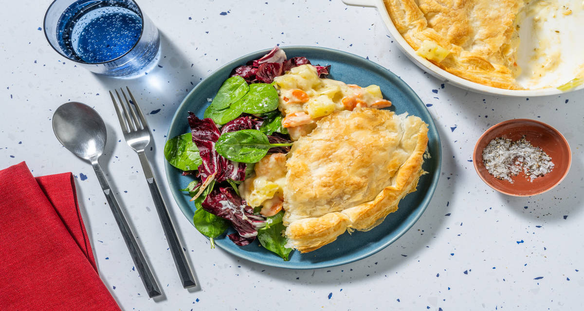 Shrimp pot pie : tourte gourmande aux crevettes avec des légumes & de la béchamel