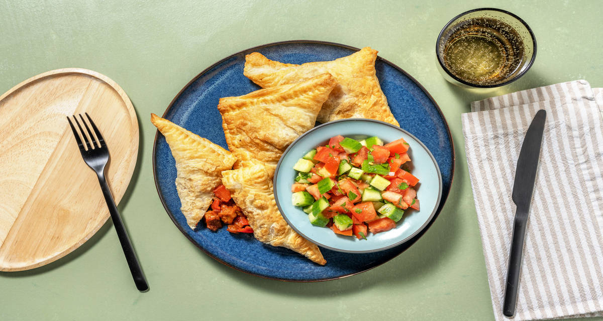 Empanada's met veggie gehakt met cheddar, peterselie en salade met limoendressing