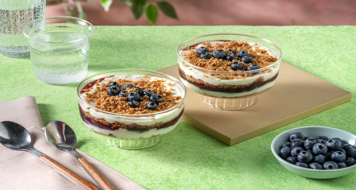 Yaourt, myrtilles & biscuit spéculoos façon cheesecake 2 portions