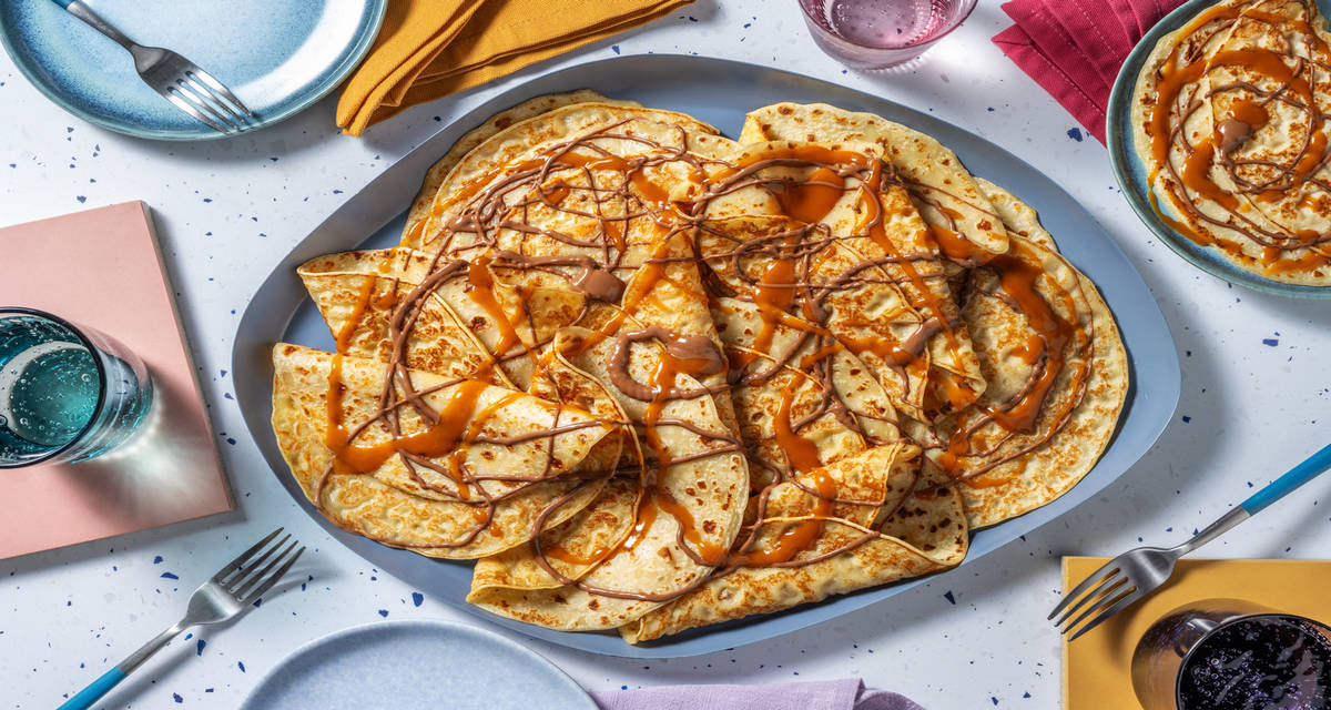 Crêpes party ! Caramel au beurre salé maison & chocolat +/- 12 crêpes | 2 portions