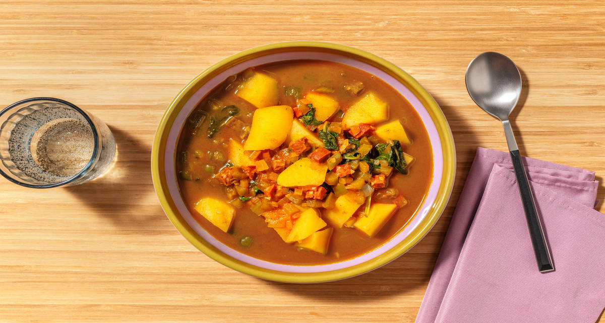 Patatas a la riojana con chorizo con espinacas