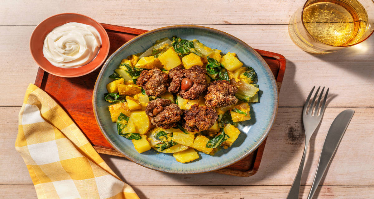 Polpette di carne all'ascolana con frecantò e maionese all'aroma tartufo