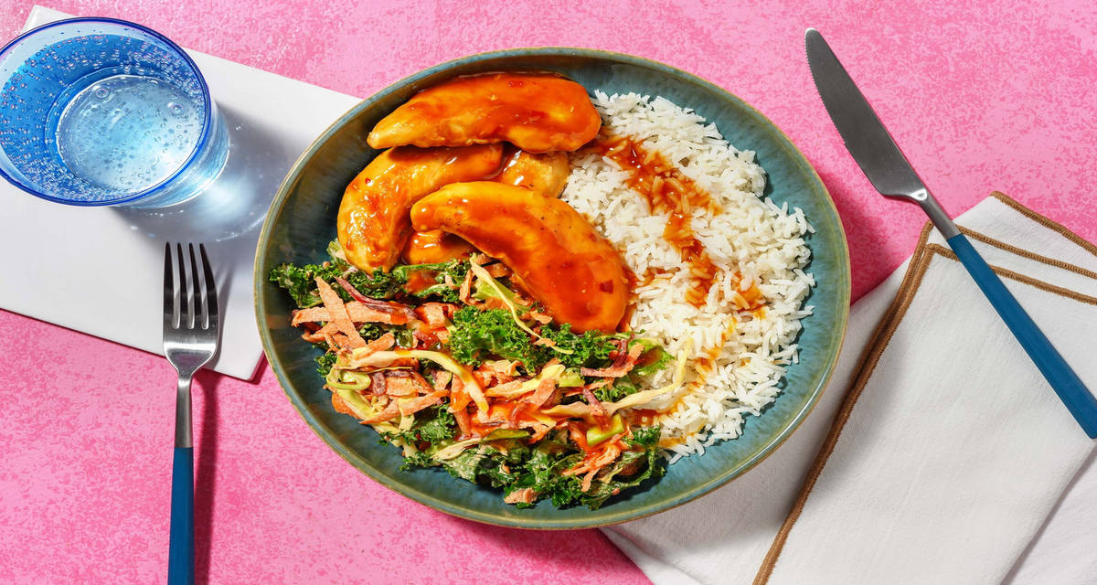 Orientalsk inspireret kylling med ingefærris og syrlig coleslaw