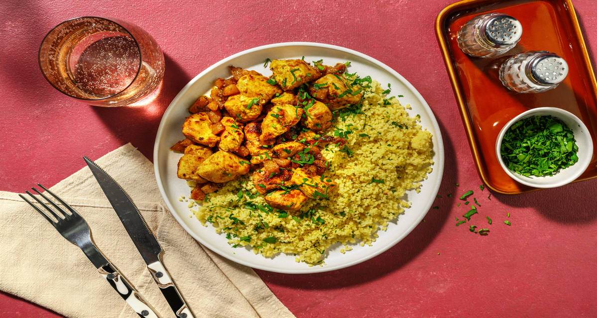 Pollo marinado con manzana y perejil acompañado de cuscús con vinagreta cítrica