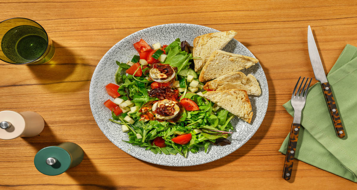 Warm Goat's Cheese and Apple Salad with crostini and caramelised onion chutney