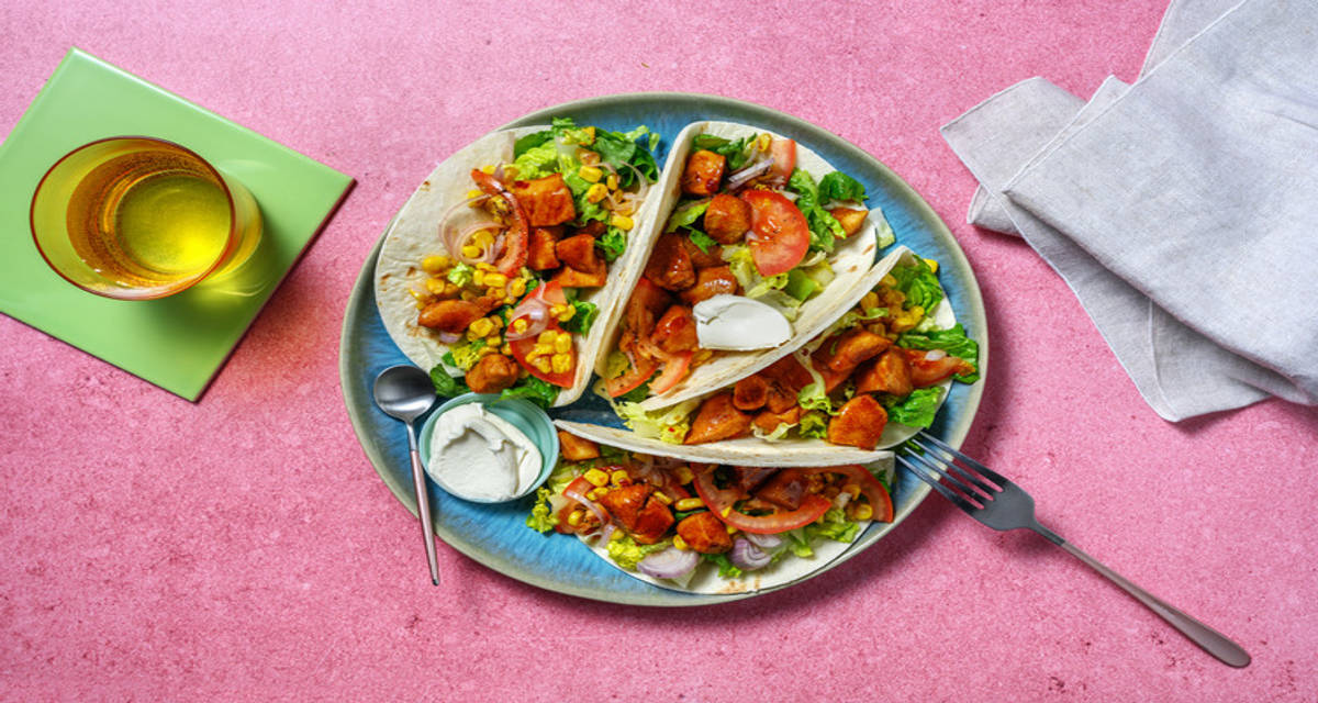 Sweet Soy Chicken Tacos with charred corn salad