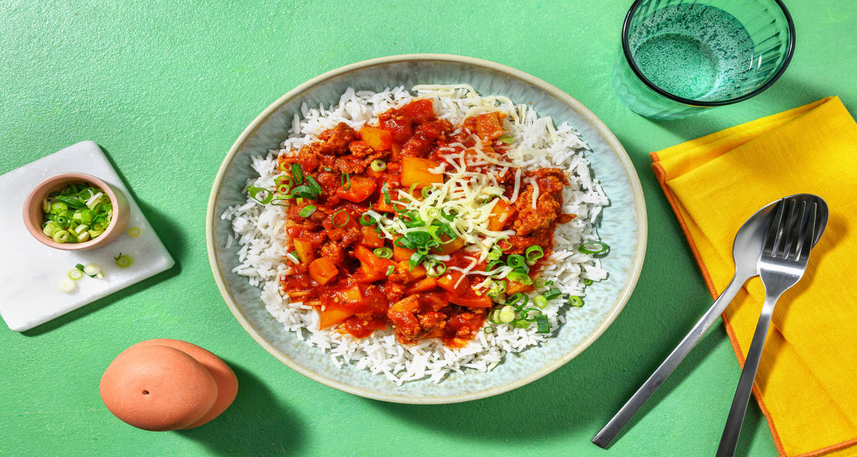 BBQ Pork and Pepper Stew with chipotle sauce and cheese
