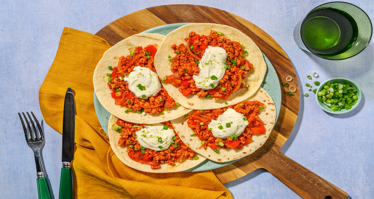 Charred Veg and Turkey Tortillas with sweetcorn and zesty creme fraiche
