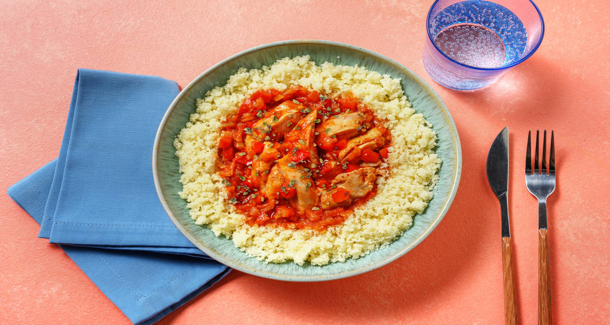 Pollo al estilo marroquí con verduras sobre cuscús