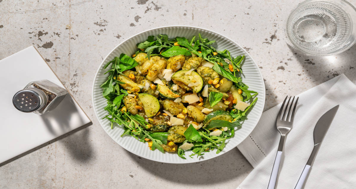 Mi-Temps Gourmande : gnocchi, pesto & courgette avec du parmigiano reggiano AOP & du basilic