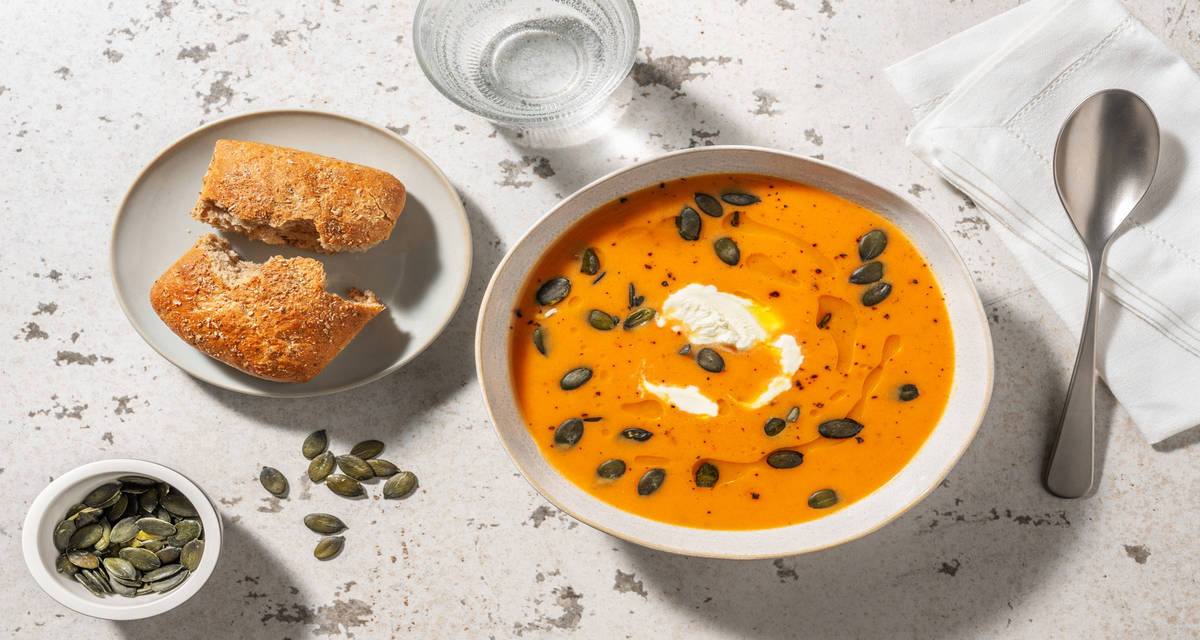 Velouté pour avoir la patate (douce) ! avec du poivron & des graines de courge