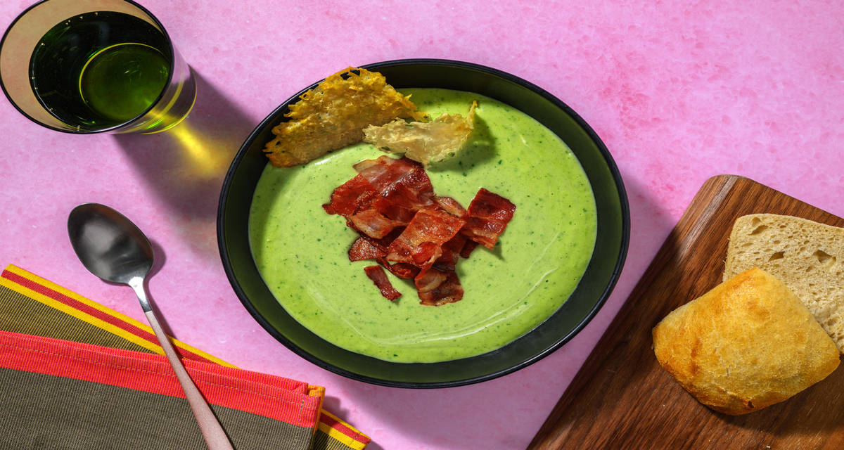 Velouté ail des ours-brocoli & bacon grillé Recette pour robot de cuisine | 4 personnes max