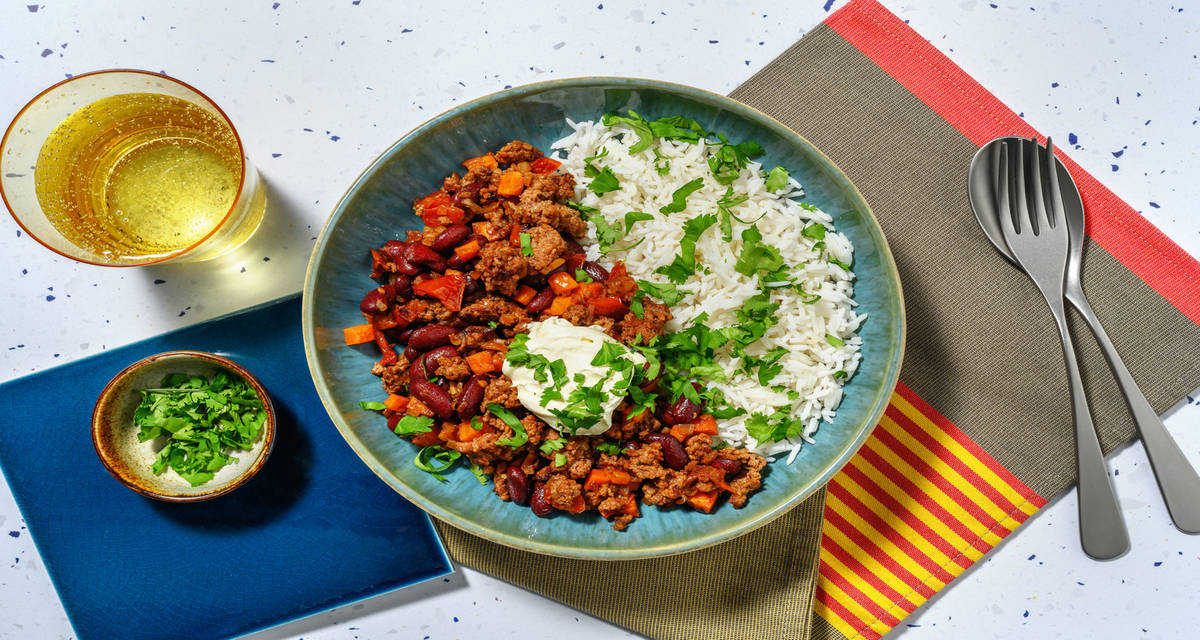 Chili au bœuf, haricots rouges & coriandre Recette pour robot de cuisine | 4 personnes max