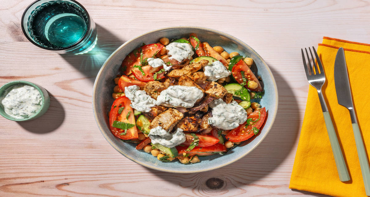 La Palmyre : poulet Label Rouge & pois chiches avec une sauce labneh à la menthe & du zaatar