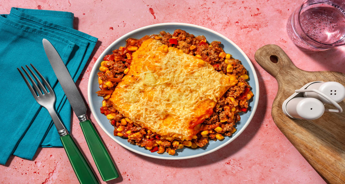 Hachis Parmentier sucré-fumé maïs, poulet haché et cheddar