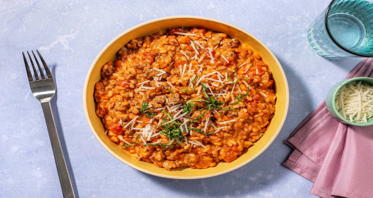 Risotto à la bolognaise Parmigiano Reggiano, basilic et mascarpone