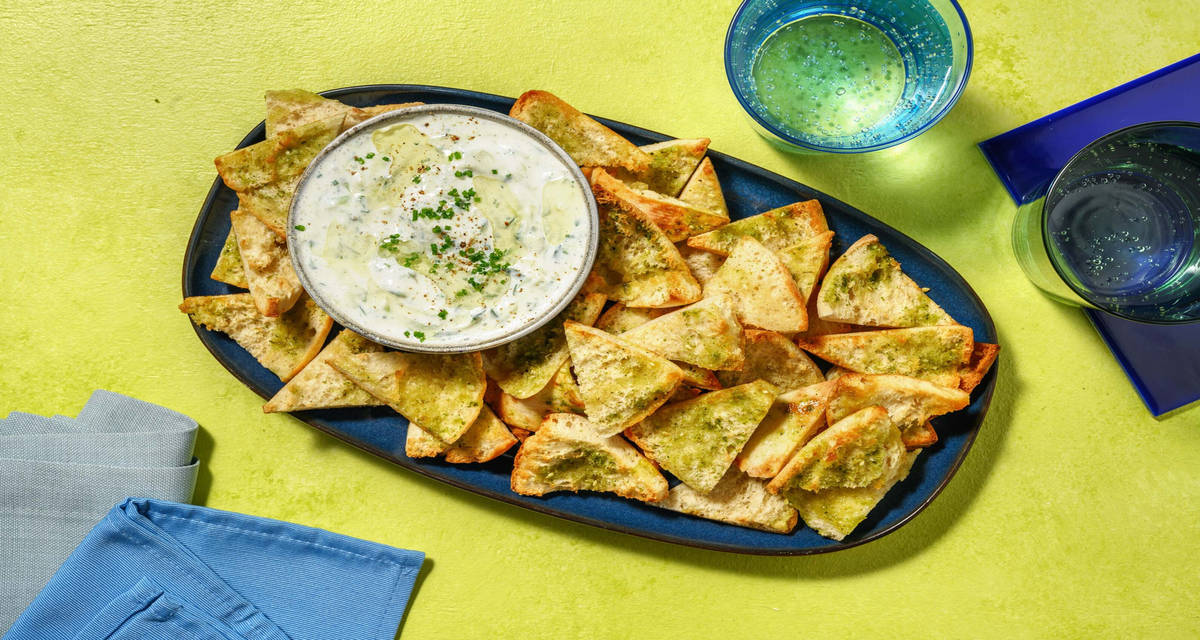 Tzatziki maison en extra 2 portions | chips de pita au zaatar