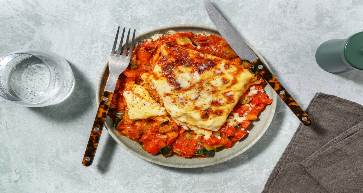 Lasagne primavera aux épices siciliennes sauce crémeuse et gouda
