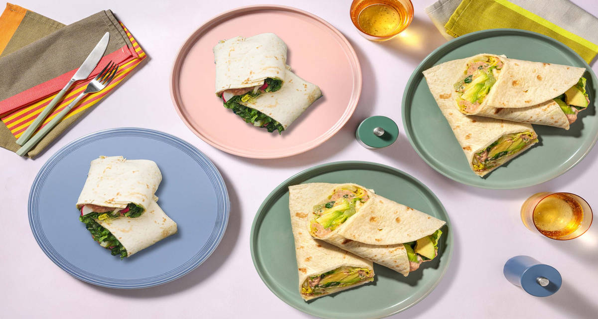 Laksewrap og tunsalatwrap 2x2 portioner | frokost til to dage