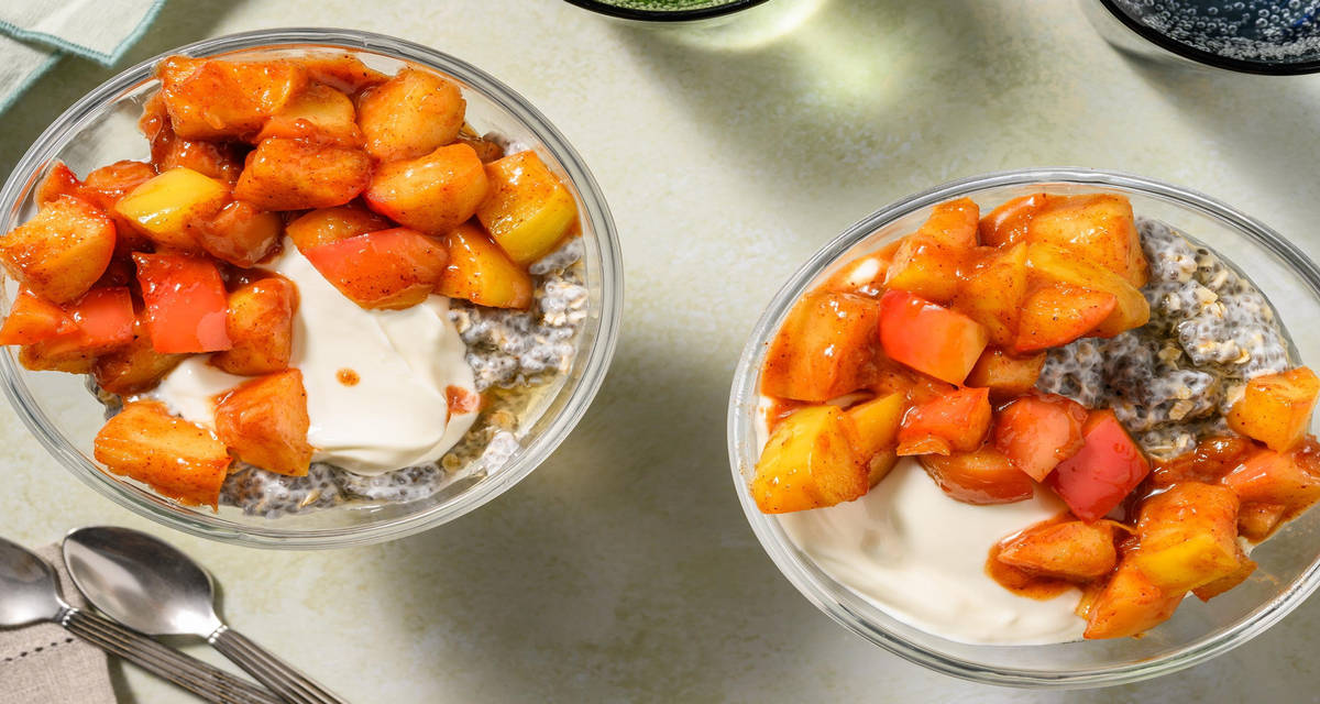 Overnight oats på chiafrön och äpple | Gör i förväg 2 portioner | med rostade valnötter
