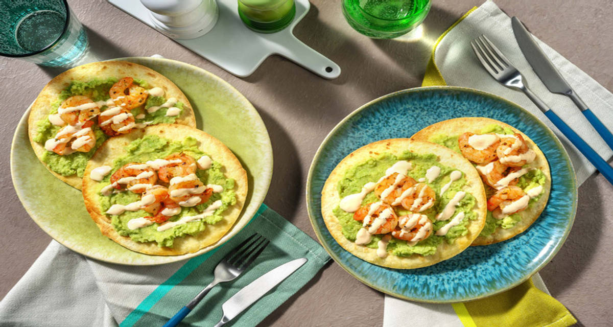 Mexicaanse stijl tostada's met garnalen 2 porties | met zelfgemaakte guacamole