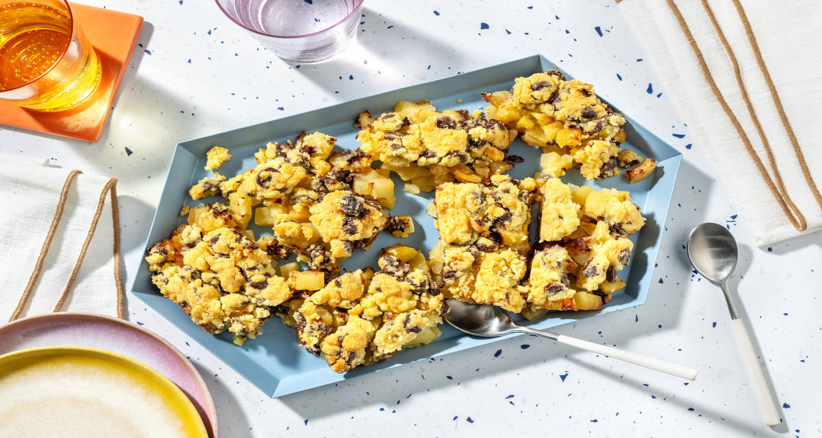 Crumble pommes-poires & chocolat +/- 6 parts