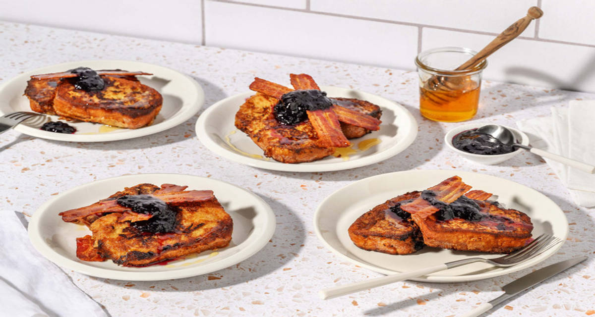 Blåbær-arme riddere 4 portioner | med karamelliseret bacon