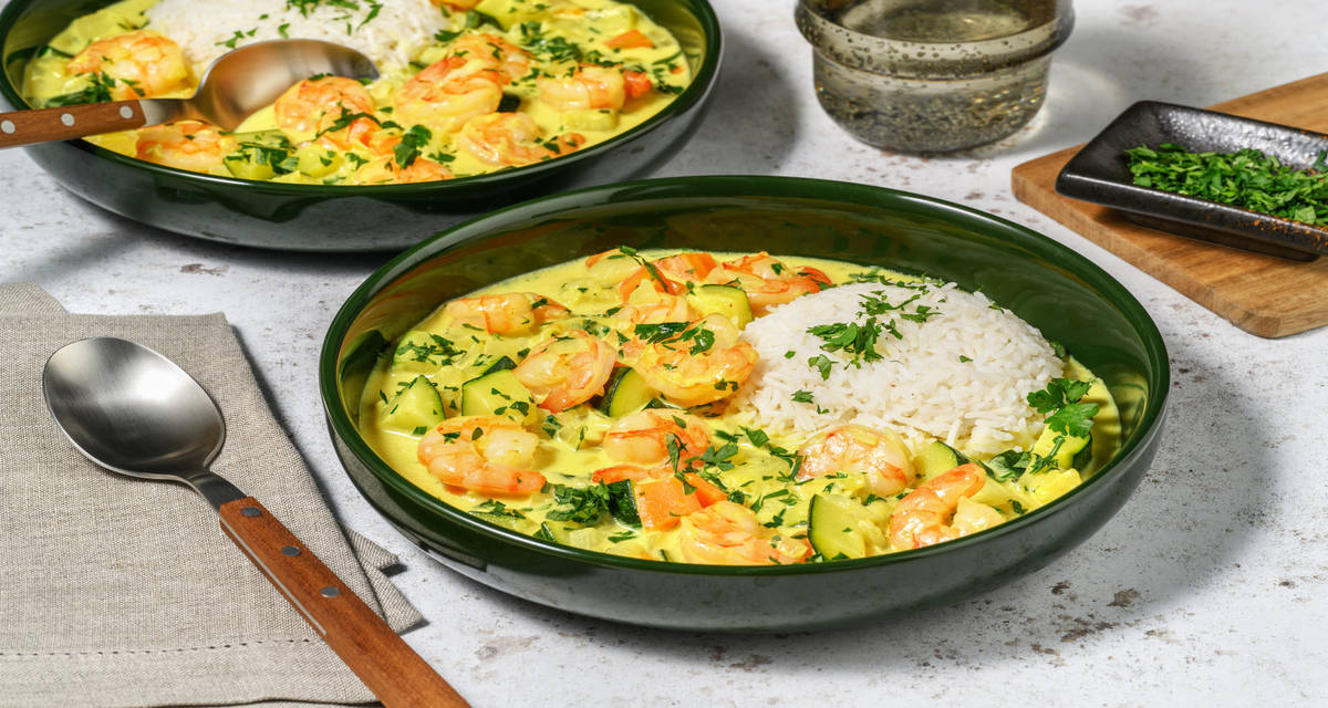Curry cremoso di pesce e cocco con riso Basmati, zenzero e zucchine