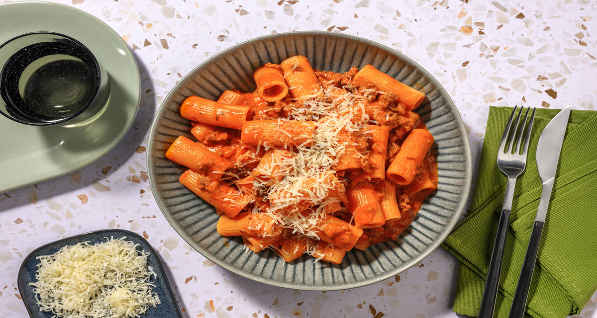 Creamy Beef & Pork Ragu with cheese and red wine jus