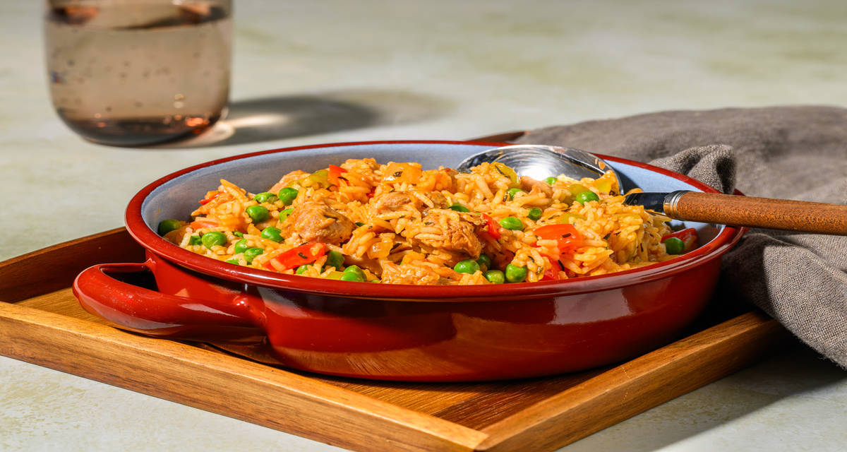 Arroz sencillo de pollo al tomillo con verduras
