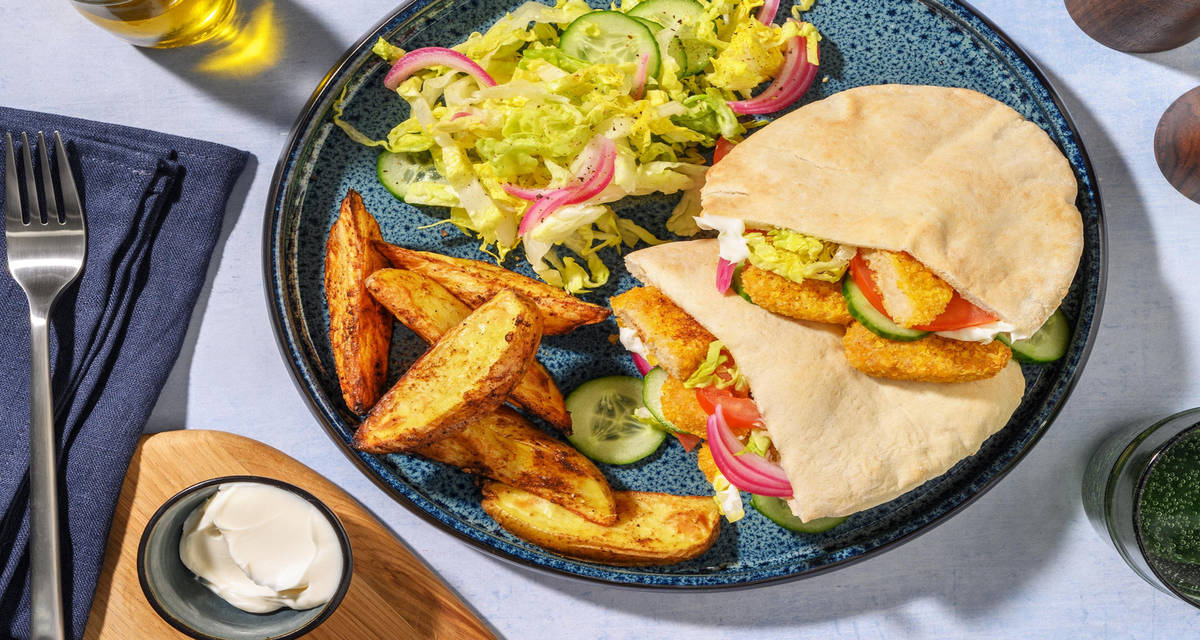 Vegonuggets i pita | Gör din egen med BBQ-klyftpotatis, aioli och sallad
