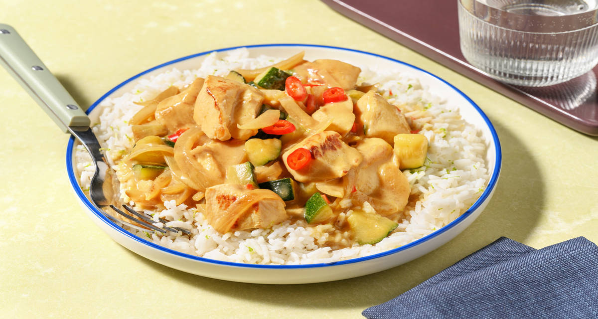 Thai Green Tofu Curry with courgette and fragrant rice