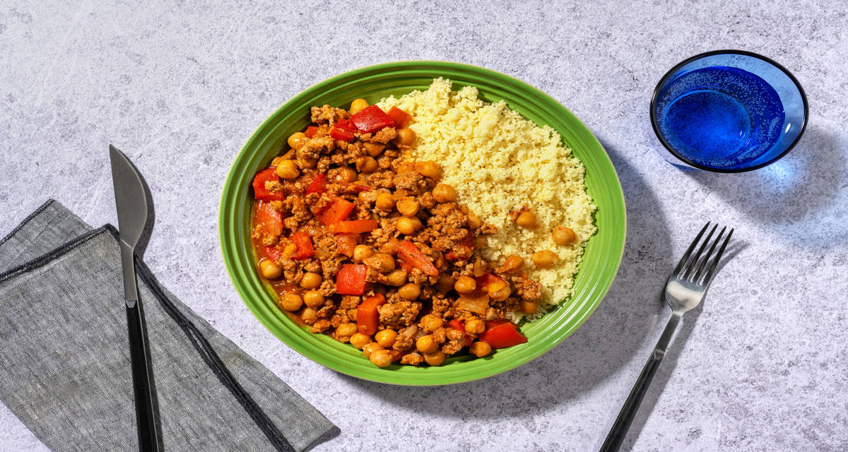 Ternera y garbanzos guisados al estilo marroquí con cuscús
