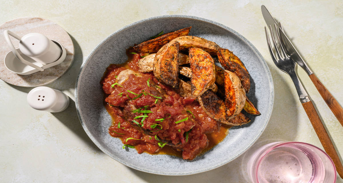 Ternera rellena de queso y perejil al estilo braciole con patatas al tomillo