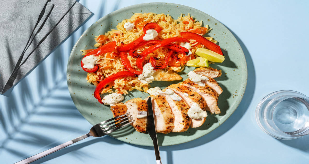 Poulet Label Rouge à la mexicaine & poivron rôti avec une sauce yaourt citronnée
