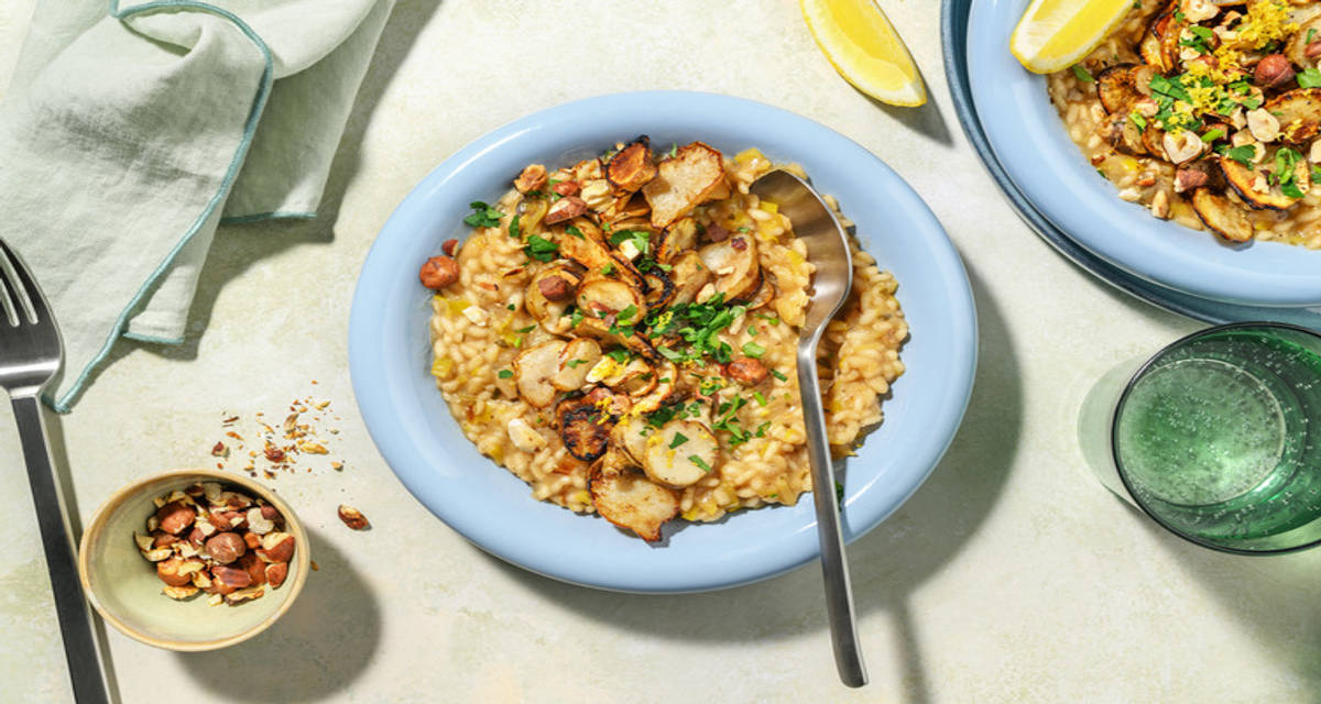 Risotto aux topinambours & poireau avec du parmesan AOP & du persil