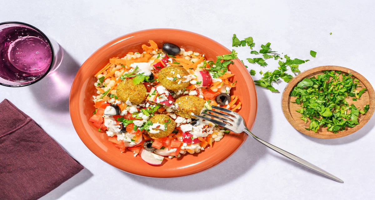 Falafel Salad Bowl with tomato and pearl couscous