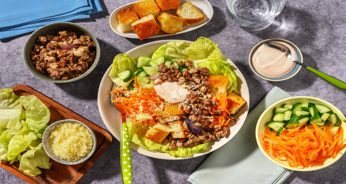 Cheesy Turkey Burger Bowl with crunchy veg