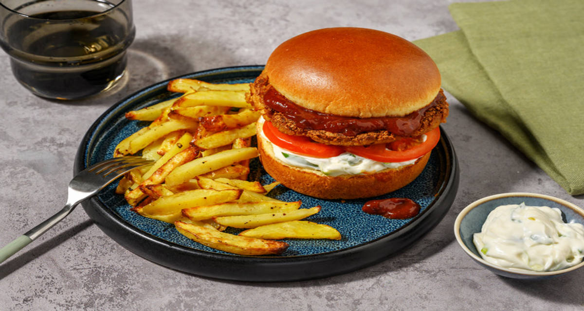 Ballymaloe Relish Coated and Beef Rump Burger with homemade chips