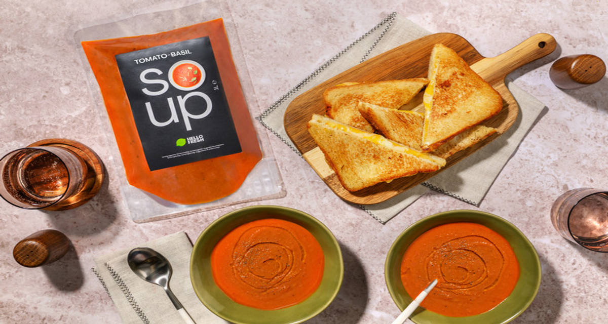 Tomato Basil Soup with Two Cheese Toastie with country style bread