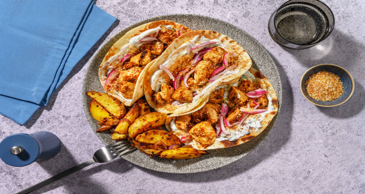 Thai tacos: pollo especiado con salsa fresca al cilantro con panko crujiente y verduritas asadas