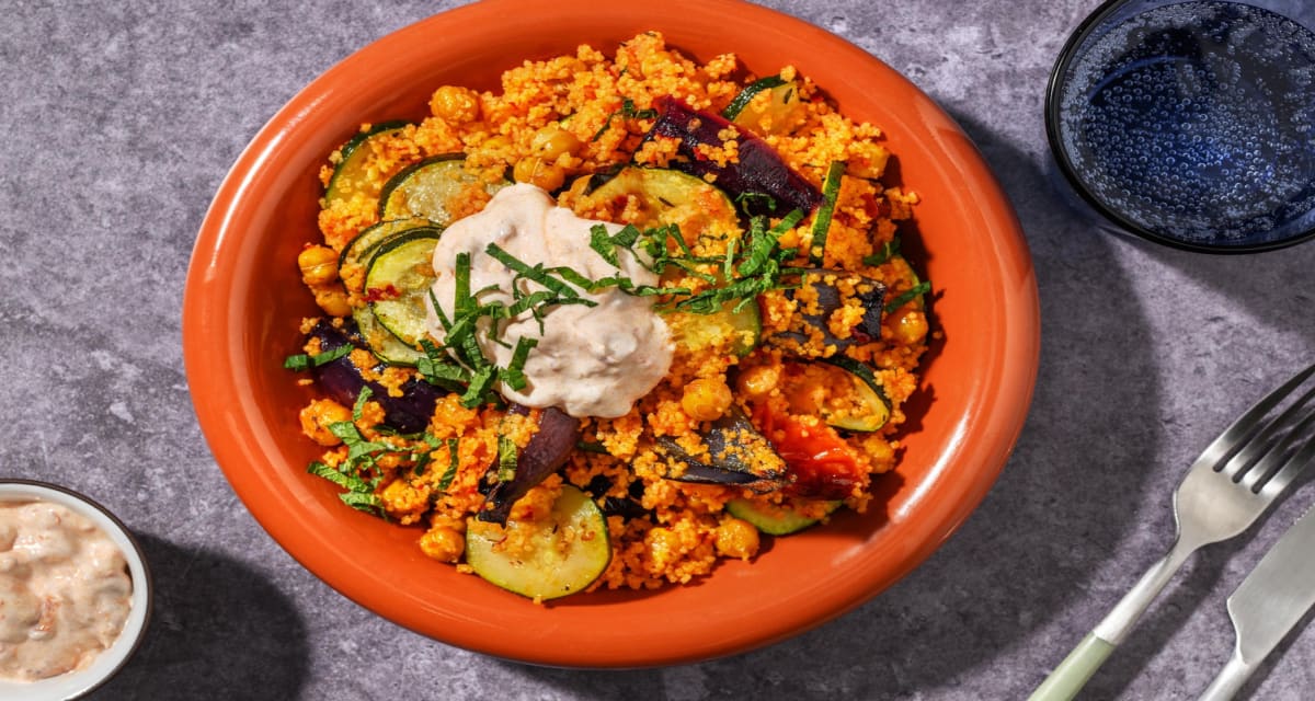 Spicy Roasted Veg, Chickpea and Couscous Salad  with Veggie 'Nduja and Yoghurt-image
